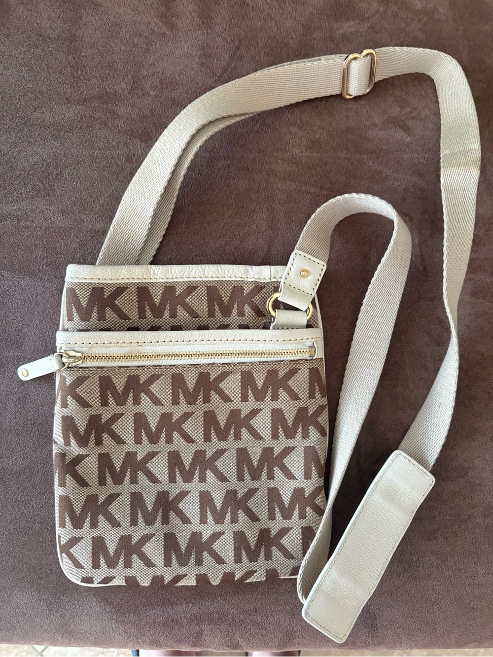 Michael Kors Brown and Cream Signature MK Crossbody Messenger